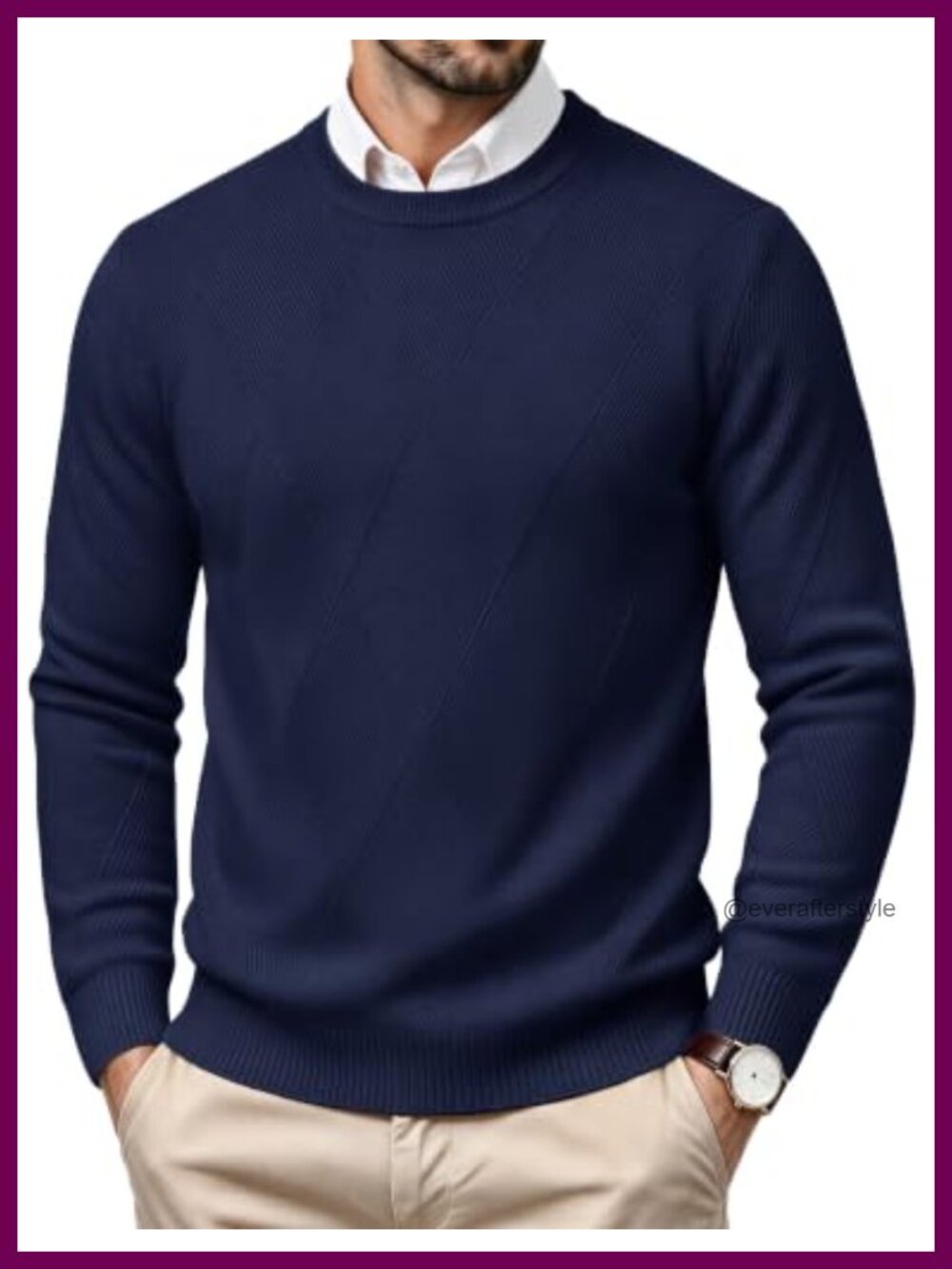 Men's Crew Neck Textured Pullover Sweater Ribbed Trim Knit